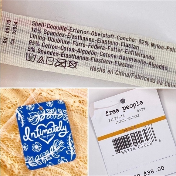 Free People Bandeau Bra Galloon Lace Intimately Size Small Peach Nectar New NWT - Picture 7 of 8